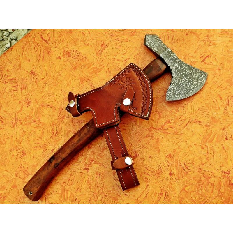 Hunting damascus steel axe wood handmade camping (1 of 5)