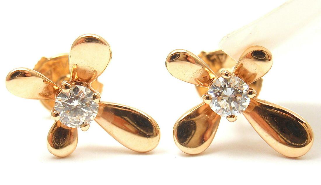 MAUBOUSSIN 18K ROSE GOLD 0.35 CTW DIAMOND FLOWER STUD (1 of 7)