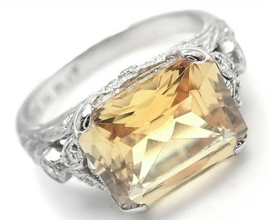 Mimi So Platinum Diamond Citrine Ring: Mimi So Platinum Diamond Citrine Ring About This Piece: Metal: Platinum Stones: Diamonds approx .25ctw Citrine 8mm x 10mm Size: 6 Weight: Width: 6.9 grams 9mm Hallmarks: Mimi So Plat T1726red <b