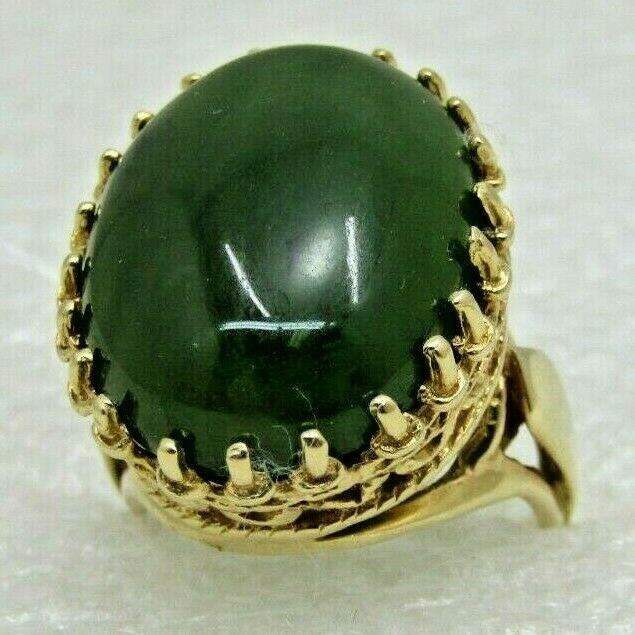 Vintage 14kt Gold Jade / Nephrite Ring Size 4 Victorian (1 of 10)
