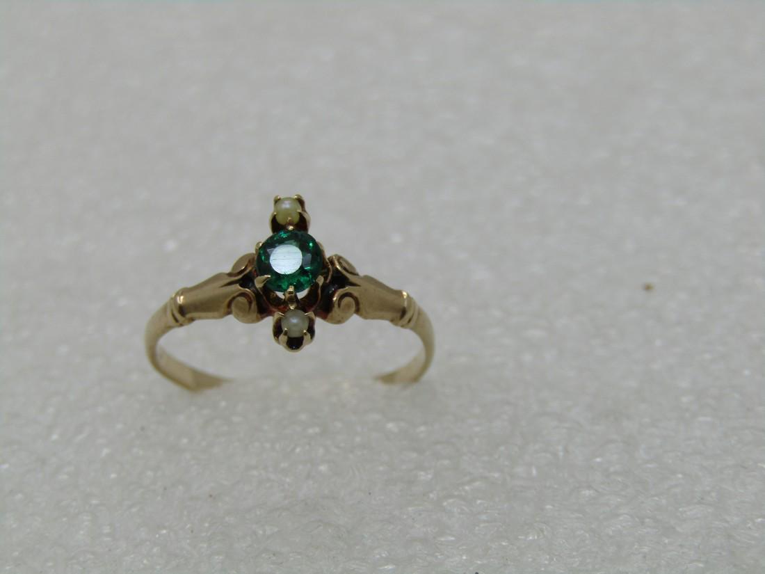 Victorian 12kt Emerald & Pearl Ring, Sz. 6.75 (1 of 7)