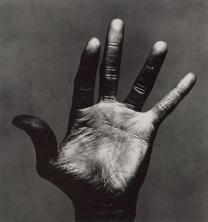 IRVING PENN - The Palm of Miles Davis, N.Y. 1986: Artist: Irving Penn Title: The Palm of Miles Davis, New York, 1986 Medium: Photo Litho, 2000, USA Dimensions: 7x7.45" Description: Heat Wax Mounted on 8.5x11" Conservation Board Artist Bio: Irving Pen