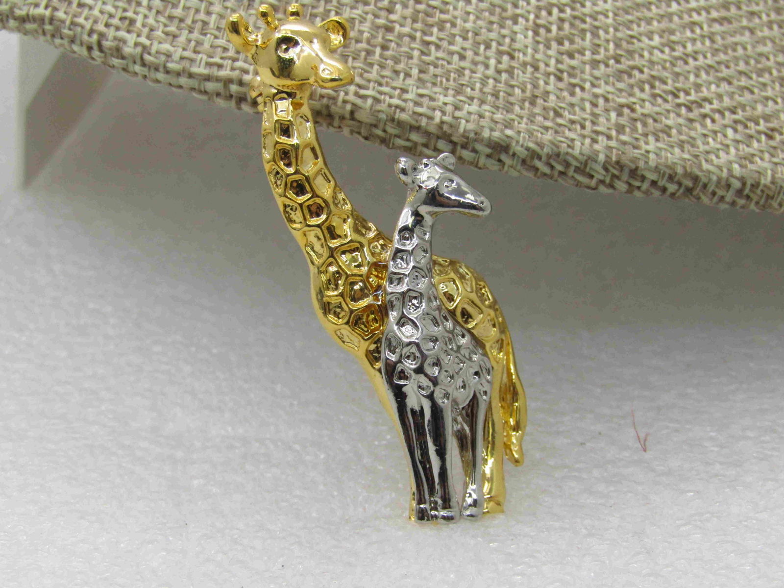 Vintage Two Tone Giraffe Brooch, Mom & Calf, 1980's, (1 of 7)