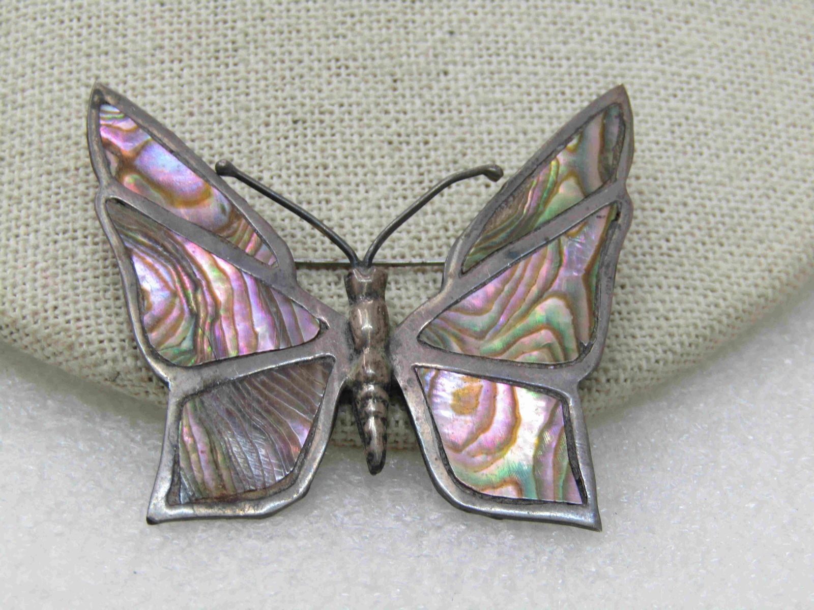 Vintage Sterling Mexico Abalone Butterfly Brooch, (1 of 5)