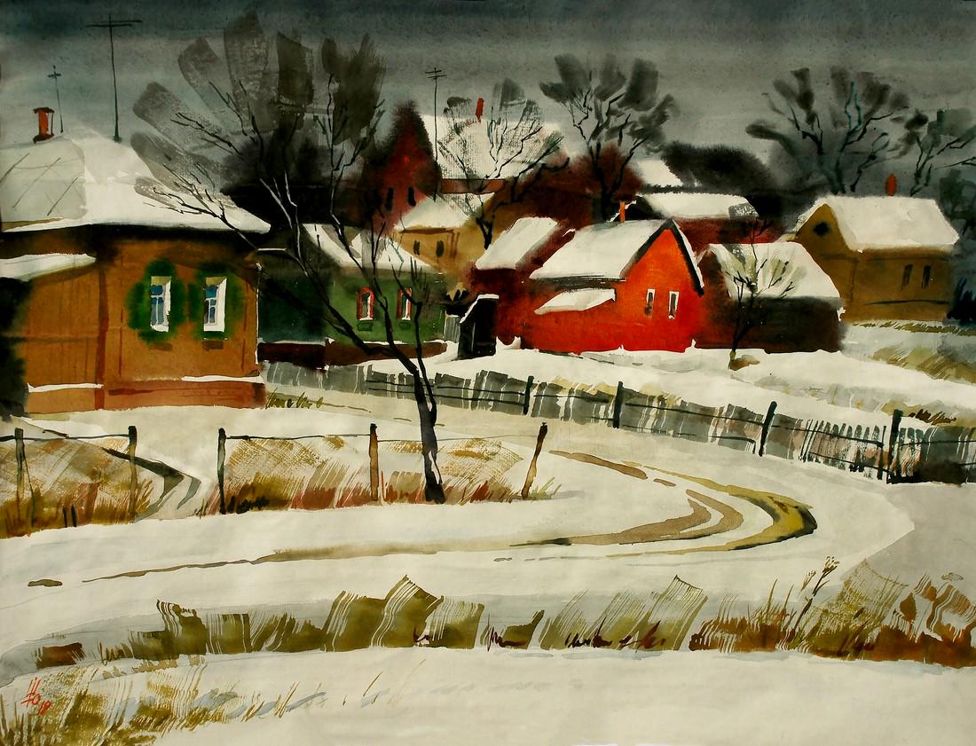 Watercolor painting Winter evening Egor Ktpatunov (1 of 5)