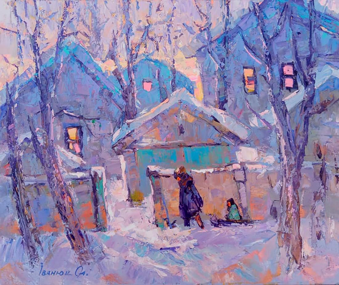 Oil painting Winter evening landscape Kalenyuk Alex (1 of 6)