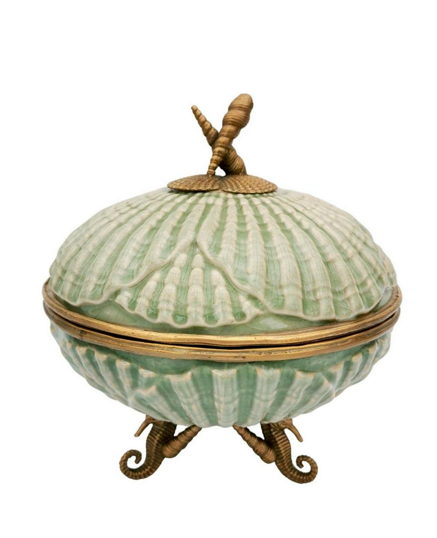 Bronze mounted lidded jar - Nautical decor - Beach (1 of 10)