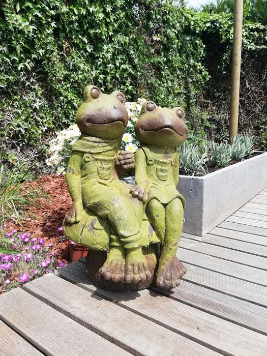 Garden sculpture of 2 frogs sitting on a mushroom (1 of 7)