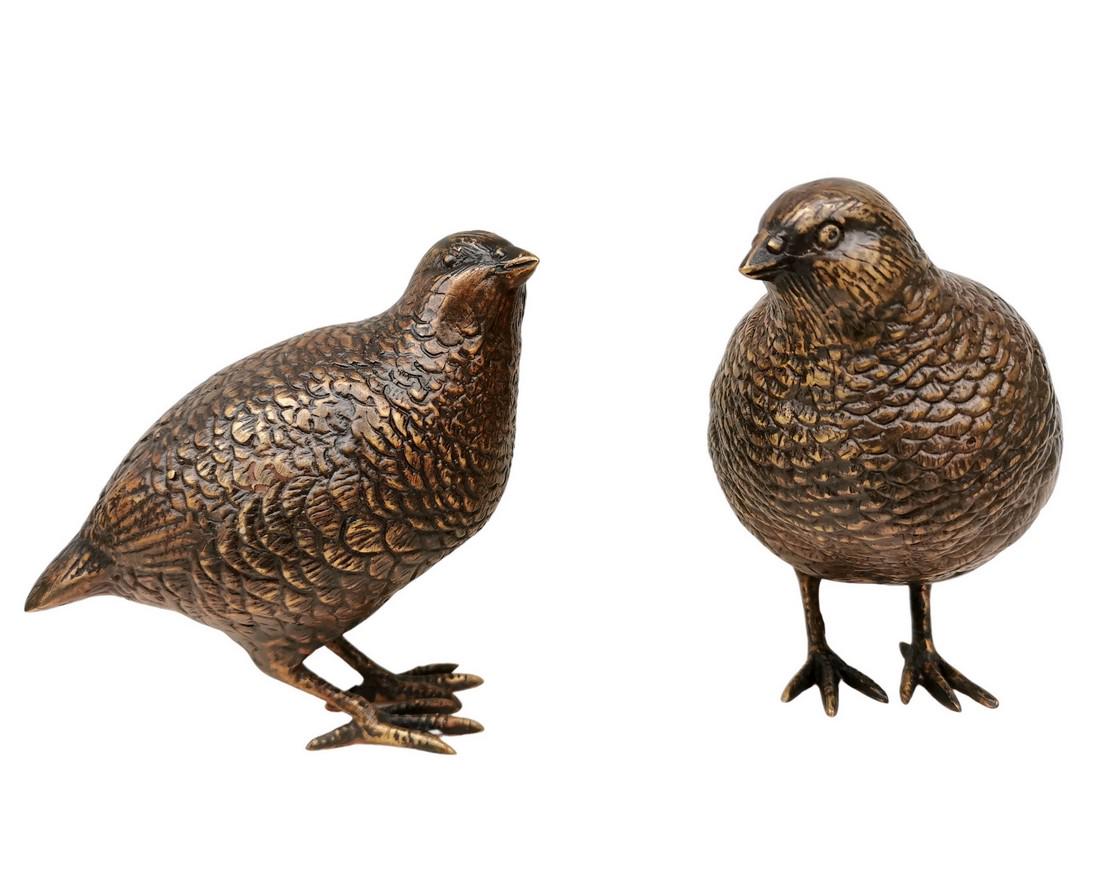 Pair of bronze birds - Bird ornaments - Bronze quail (1 of 7)