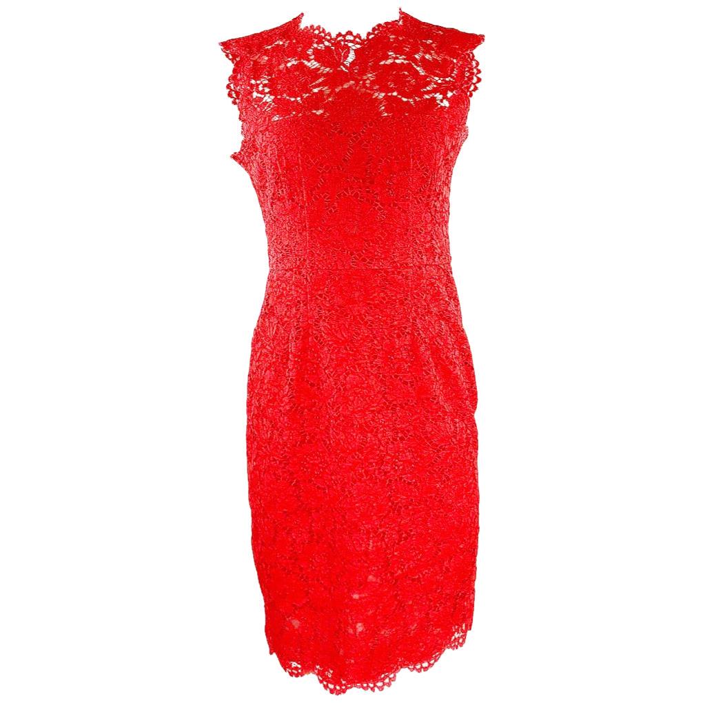 Red VALENTINO Floral Lace Sleeveless Midi Dress Size (1 of 9)