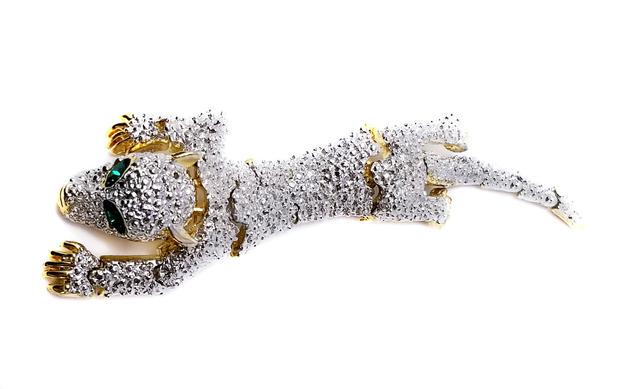 Vintage Crystal Panther Gecko Lizard Brooch Pin (1 of 9)