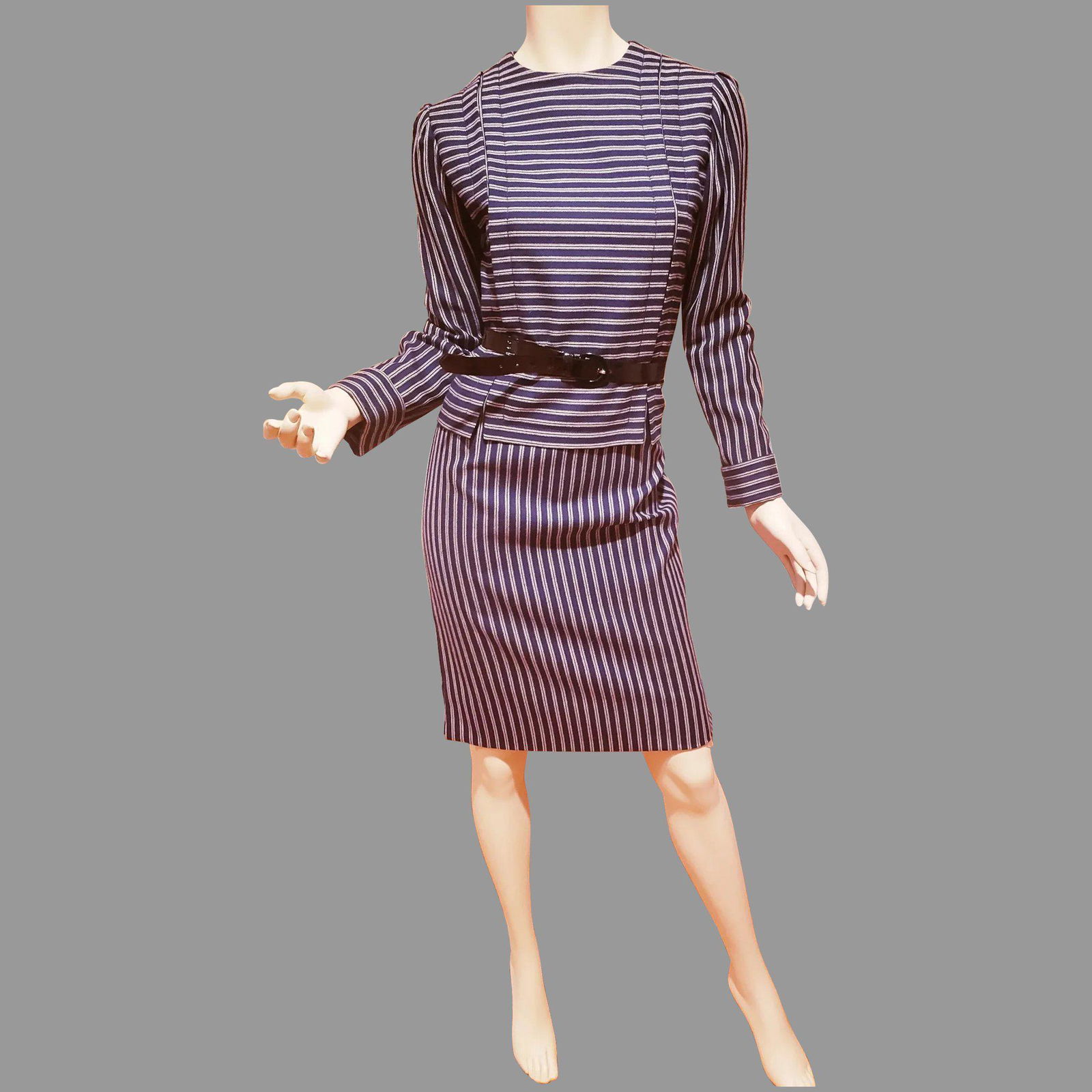 Galanos Couture navy/white striped light English wool (1 of 7)