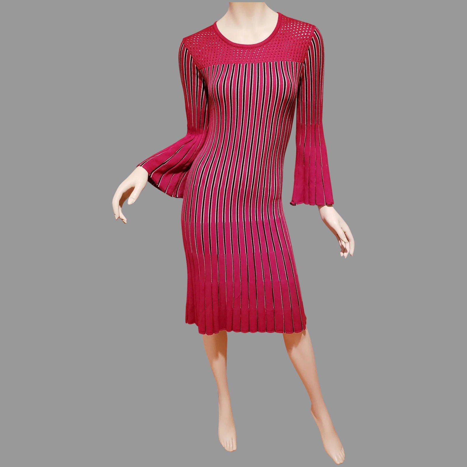 Santana Knit striped A Line Cerise red mini dress (1 of 6)