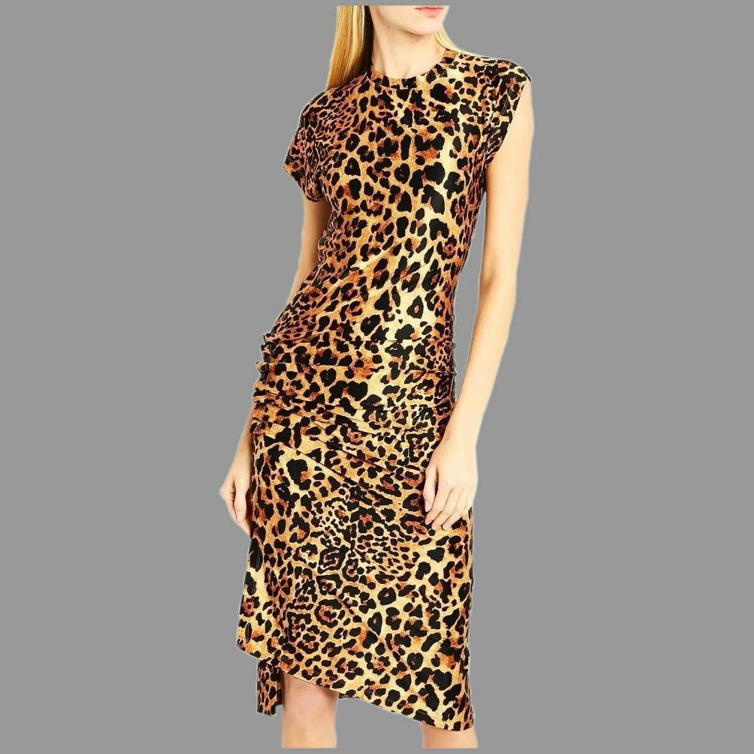 Paco Rabanne Leopard Midi Dress Hip gathered details (1 of 5)
