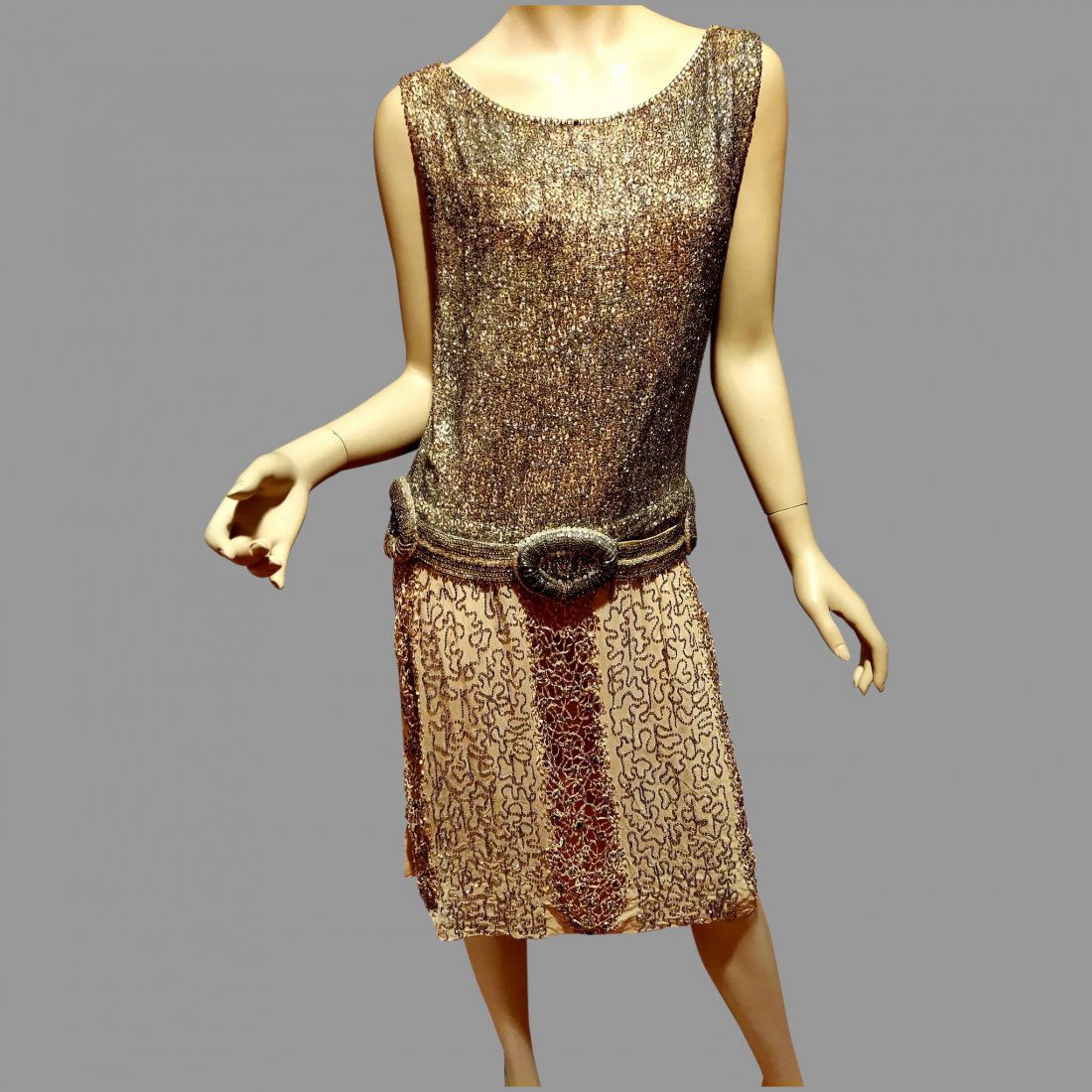 Antique 1910 Museum Flapper dress silk crystal glass (1 of 12)