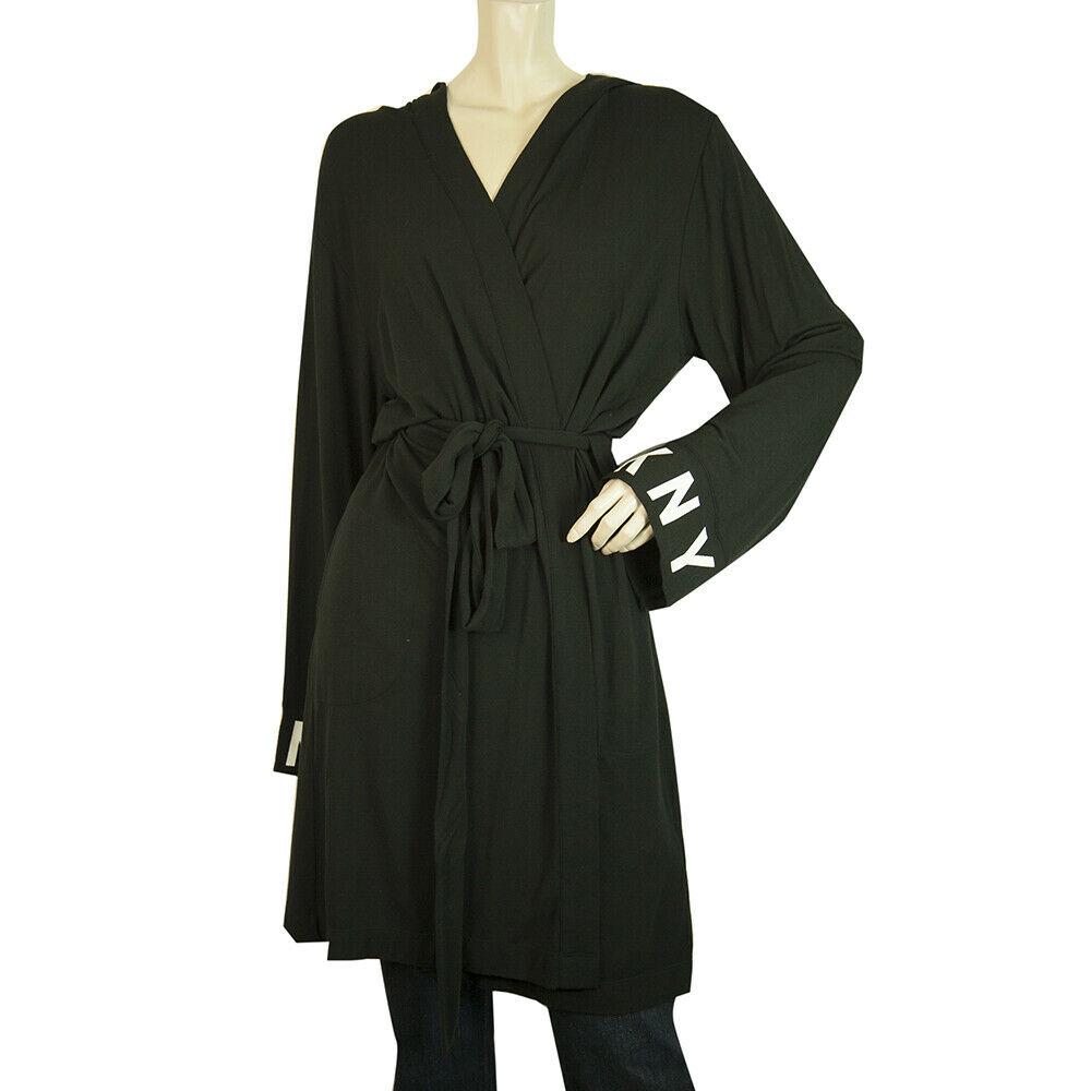 DKNY Donna Karan Black Never Sleeps White Lettering: DKNY Donna Karan Black Never Sleeps White Lettering Robe Loungwear Cover up sz L DKNY robes are infused with the label's easygoing, worry-free aesthetic. This super-soft black robe with white letterin