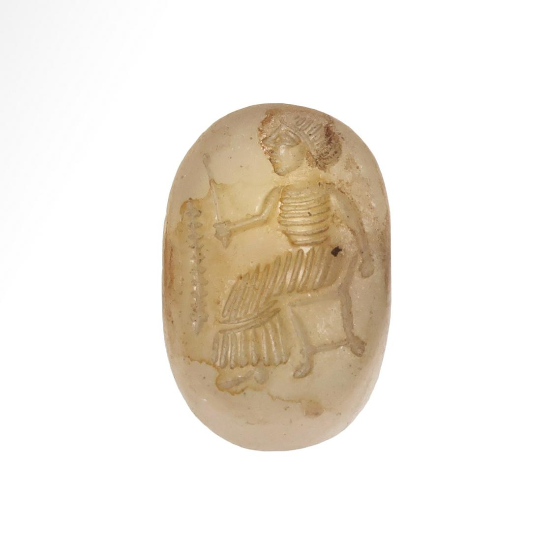 Sassanian Quartz Seal Intaglio with a Seated King: Title: Sassanian Quartz Seal Intaglio with a Seated King Date/Origin: Sassanian, c. 3rd-4th Century A.D. Dimension: 2.8 cm L - 1 1/16 inch Materials: Quartz Provenance: Provenance: British private col