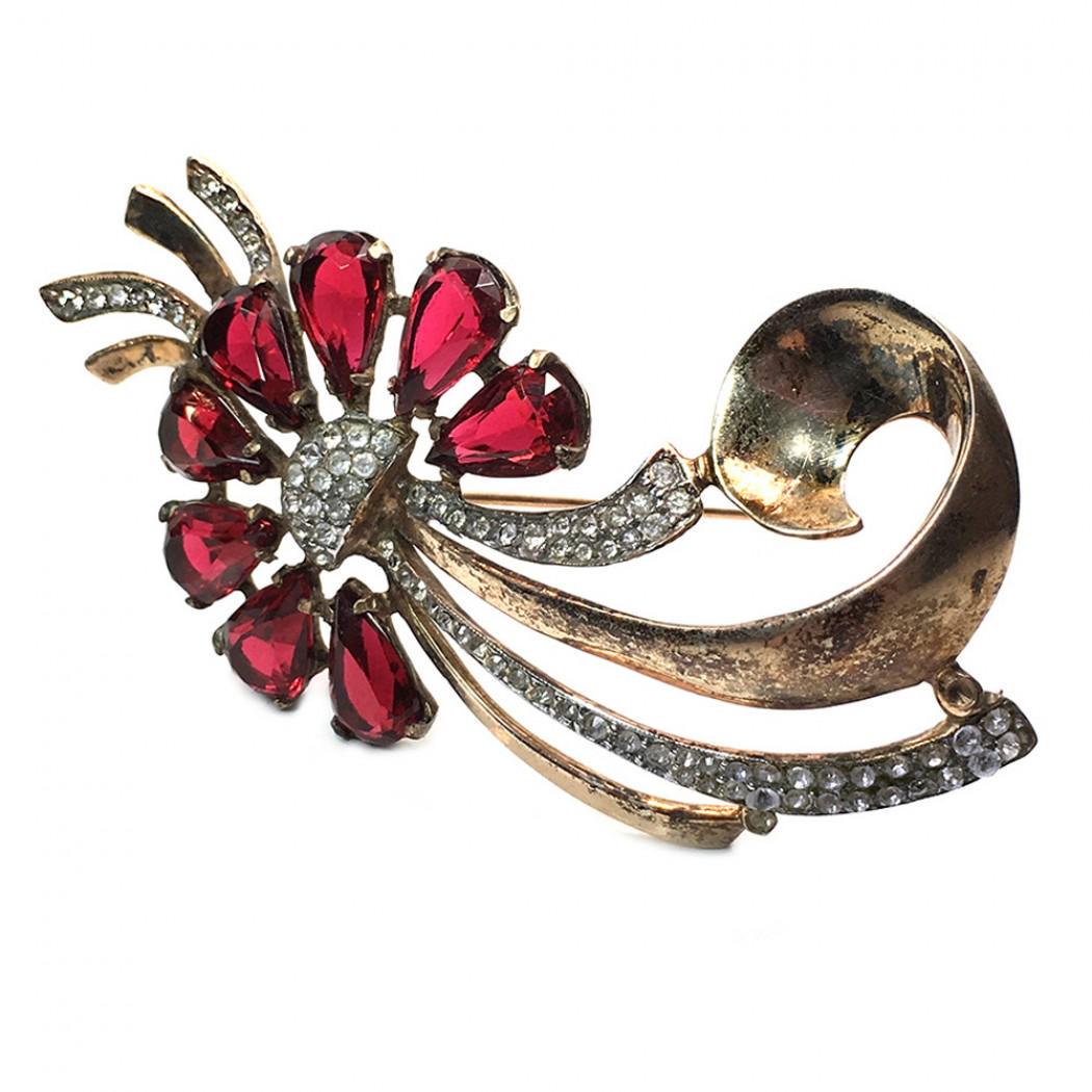 Sterling Nordic Brooch with Red Stones (1 of 3)