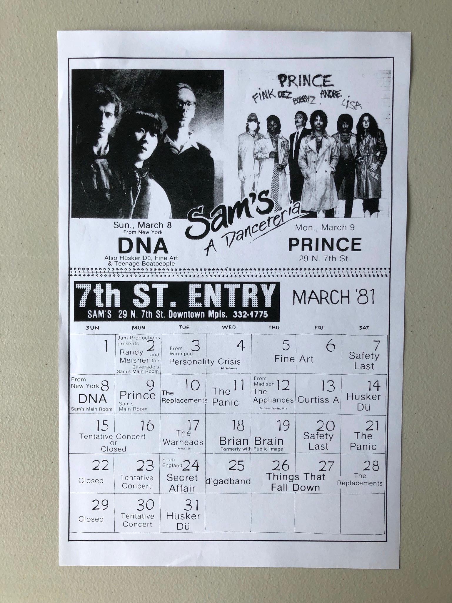 PRINCE 1981 AT SAMS DANCETERIA (1st Ave) MINNEAPOLIS: Title: PRINCE 1981 AT SAMS DANCETERIA (1st Ave) MINNEAPOLIS Additional Information: EARLY PRINCE HANDBILL ORIGINAL - FROM SAMS WHICH IS NOW 1ST AVE WHERE PRINCE FILMED PURPLE RAIN. XEROX HANDBILL CREA