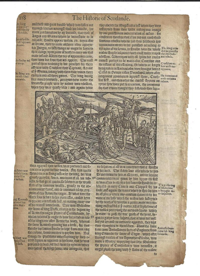 1577 Leaf Holinshed Scotland Woodcuts Execution (1 of 2)