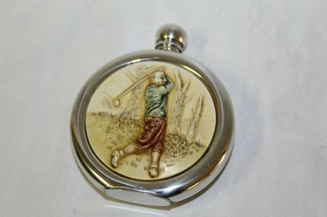 English Pewter Flask . Hi-polished Pewter with hand (1 of 6)