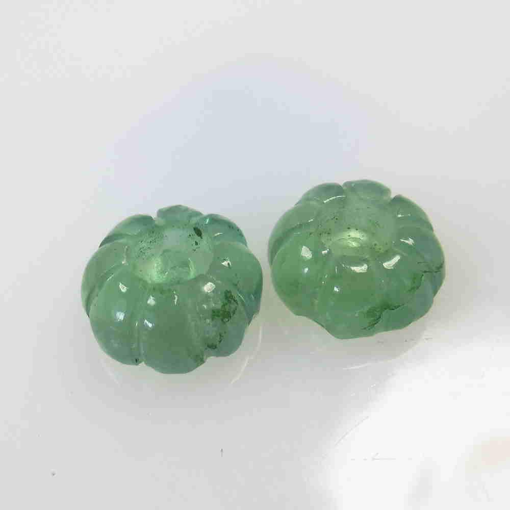 8.41 Ctw Natural Green Flourite Carving Pair: No Reserve! Title: 8.41 Ctw Natural Green Flourite Carving Pair Color/Clarity: Transparent Gemstone:Flourite Carat Weight: 8.41 Size/Dimensions: 10.40 x 10.40 x 4.70 mm / 2 PC's Additional Information