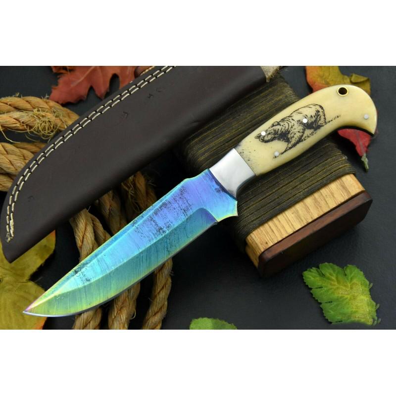 Survival damascus steel knife handmade camel bone: Knife "Hyattsville" Damascus knives are very durable, look great and keep sharpness perfectly. Damascus steel has high quality contents to give it an excellent edge and sharp cutting ability. The blad