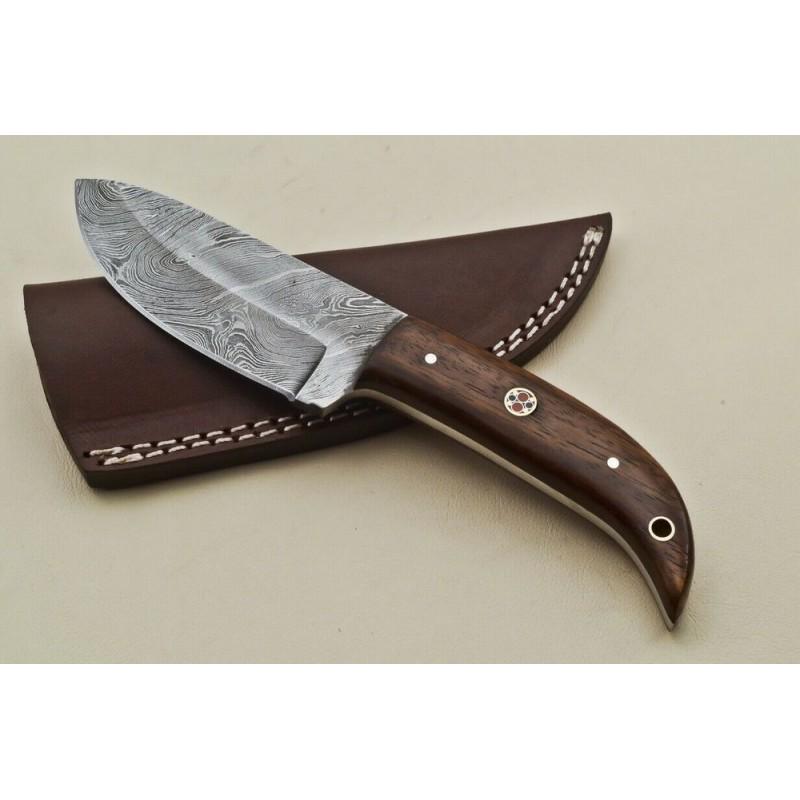 Handmade camping damascus steel knife hiking wood: Knife "Newark" Handle – stacked leather and scabbard - genuine leather. Damascus knives are very durable, look great and keep sharpness perfectly. Damascus steel has high quality contents to give it