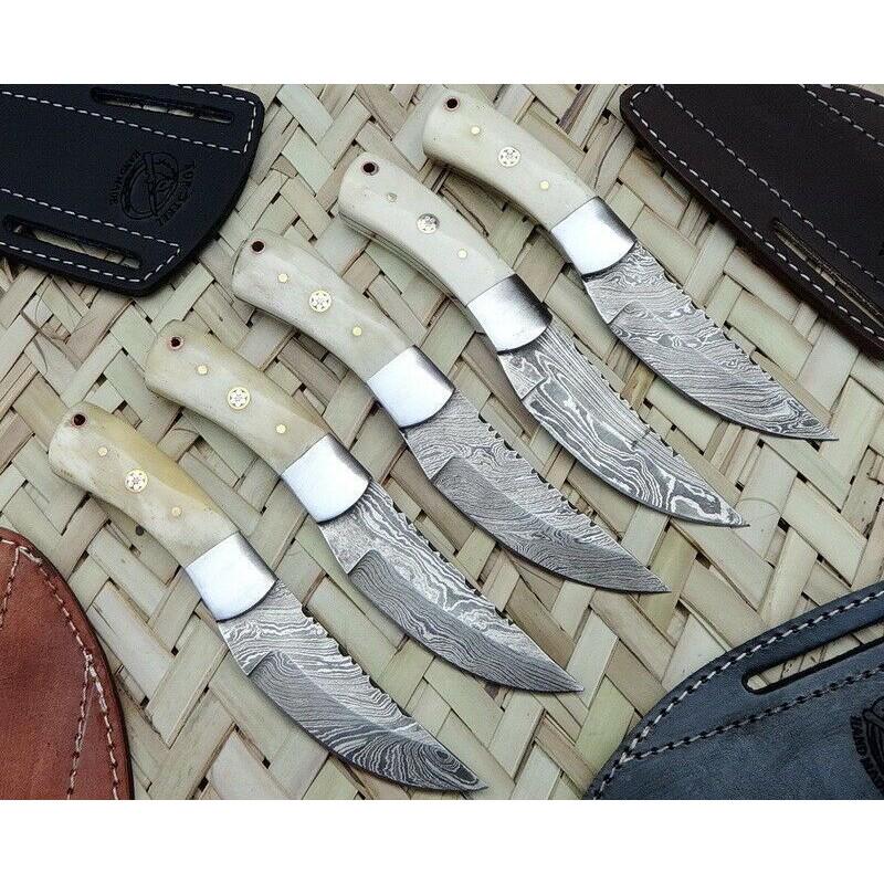 5 Pc SET LOT Butcher damascus steel knives bone knife: 5 Pc SET Knives "Aquamarine" Damascus knives are very durable, look great and keep sharpness perfectly. Damascus steel has high quality contents to give it an excellent edge and sharp cutting ability.