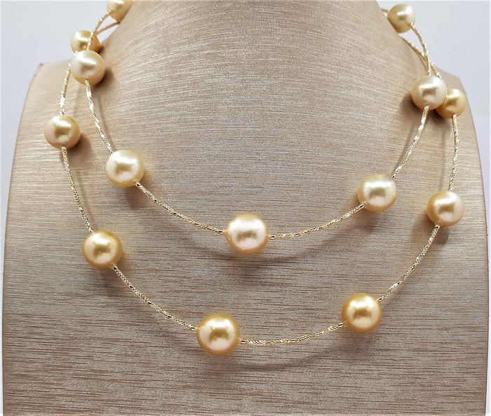 10x13mm Golden South Sea Pearls - 18 kt. Yellow gold - (1 of 7)