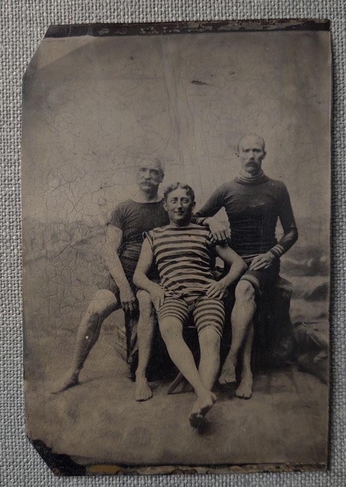 Large Tintype of 3 Male Swimmers in Bathing Suits (1 of 1)