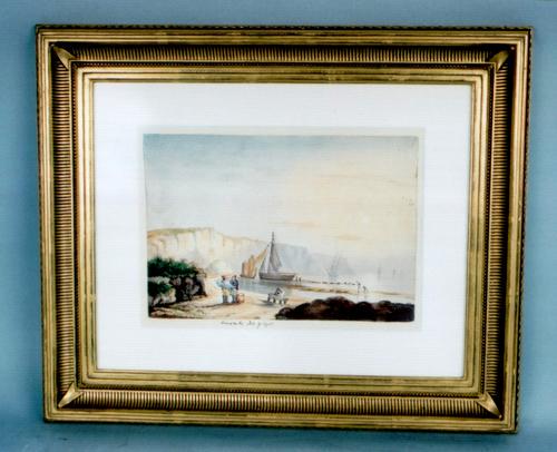 A fine watercolor painting of a group of ships at: Title: A fine watercolor painting of a group of ships at Succombe on the Isle of Wight by Frederick Williams, RN Date/Period: c. 1860 Dimensions: frame 19 1/8" x 16;site 11 1/4" x 8" Shipping: Domesti