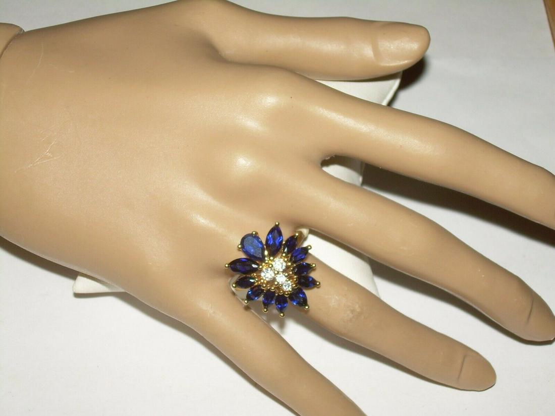 Sterling Blue Marquise Spinel Ring With 4 Clear CZ's - (1 of 10)