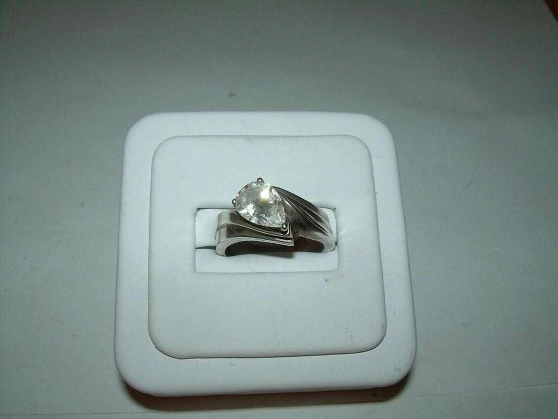 Vintage Sterling CZ Bypass Pear Engagement Ring - Size (1 of 10)