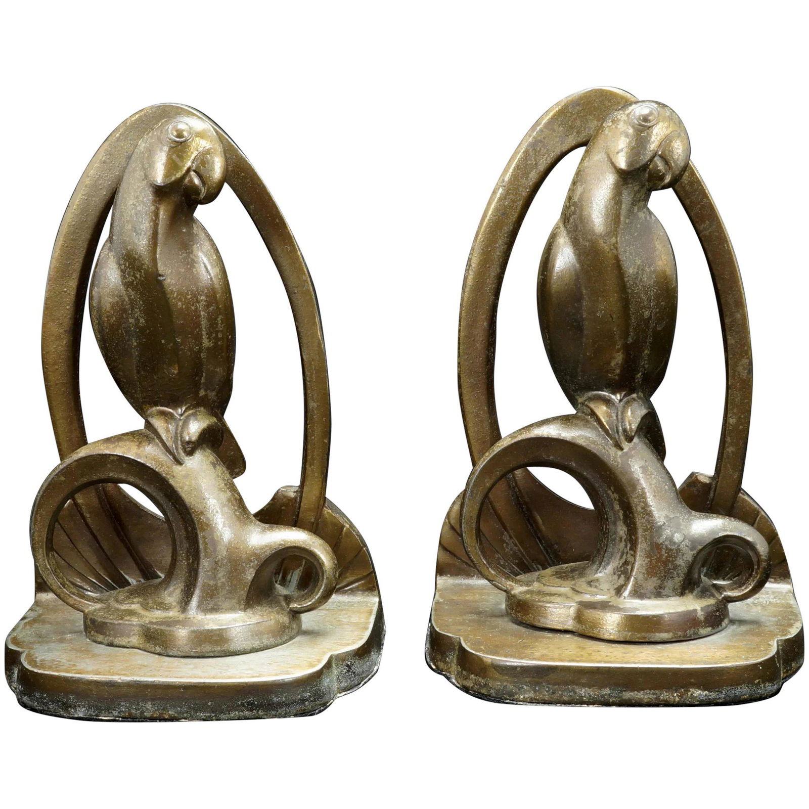 Deco Frankart Parrot Perch Bronze Patina Bookends (1 of 8)