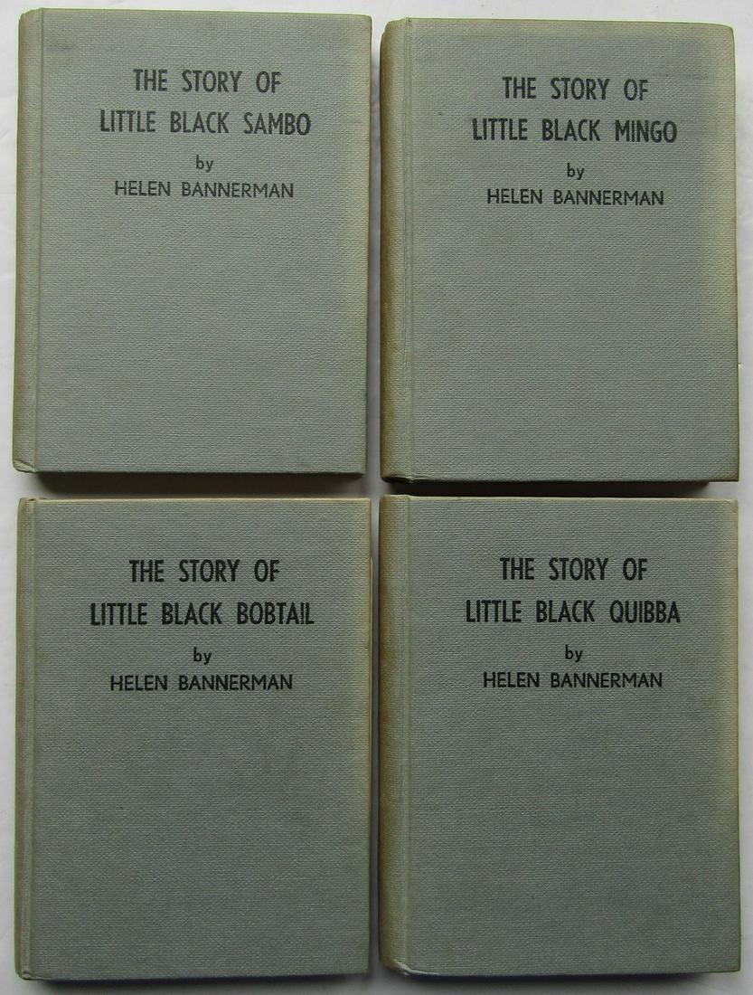 Helen Bannerman - 4 Titles: Publishers grey cloth with black titles. Name and date on insides. Full-page colour illustrations. Some first editions. Book I. "The Story of Little Black Mingo" Book II. "The Story of Little Black Qu