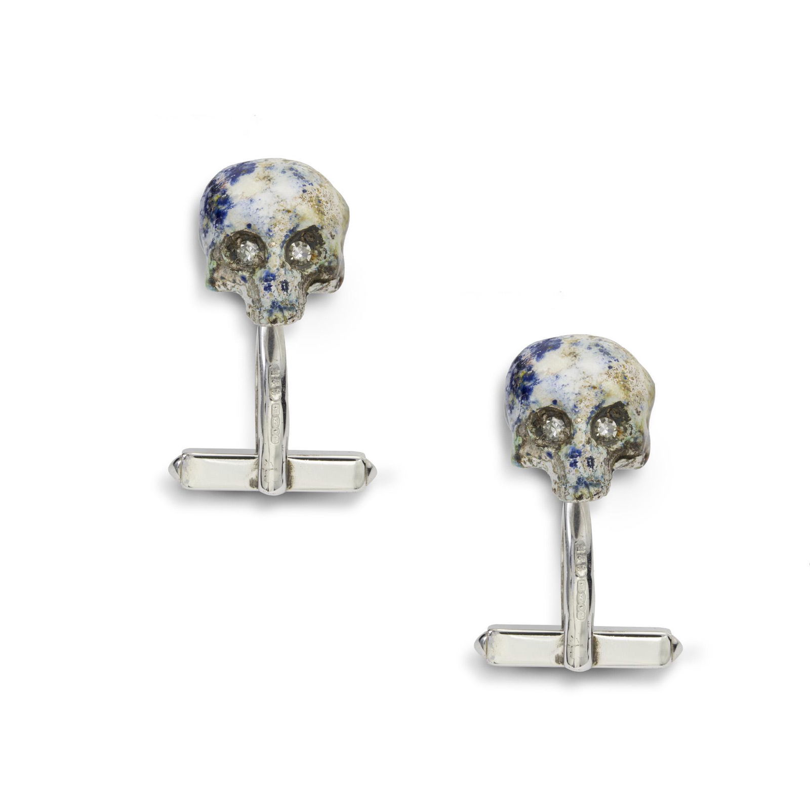 A Pair Of Silver, Enamel And Diamond Skull Cufflinks (1 of 3)