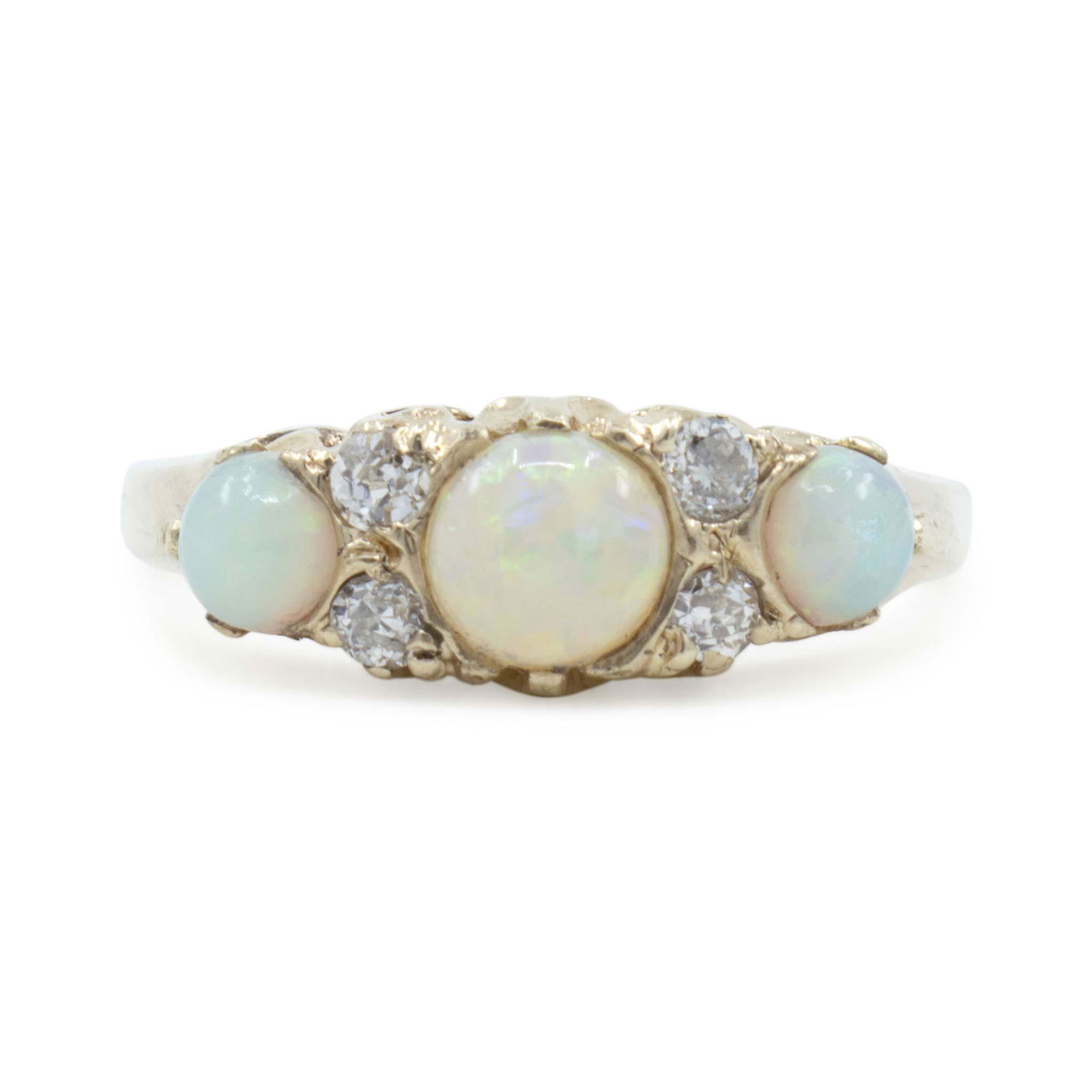 Victorian 9ct Gold Opal and Diamond Seven Stone Ring (1 of 6)