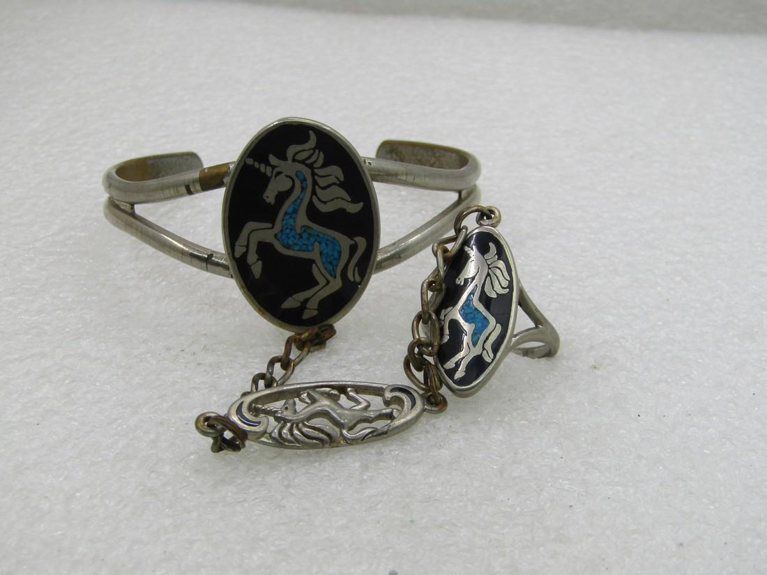 Vintage Inlaid Unicorn Bracelet/Ring Biker Set - Chain (1 of 6)