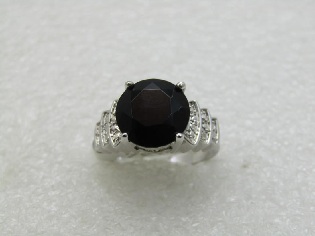 Simulated Black Spinel & CZ Ring, Sz. 8, Silver Tone (1 of 7)