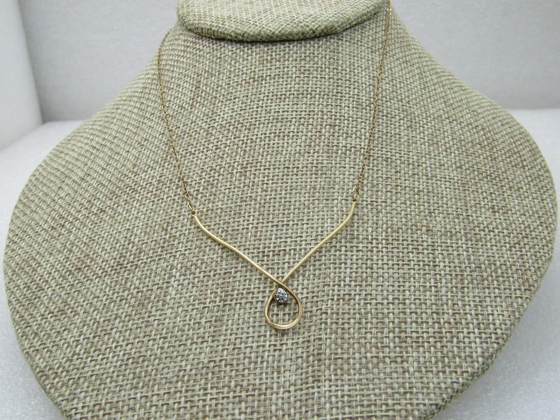 Vintage 14kt G.F. Diamond Chip V-Drop Necklace, 15" NL (1 of 6)