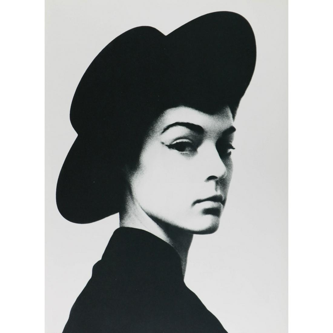 IRVING PENN - Jean Patchett doning the Peruvian: Artist: IRVING PENN Print Title: Jean Patchett doning the Peruvian gentleman-bullfighter's hat Medium: Sheet-Fed Gravure Printing Date: 1950's Printed in Switzerland Image Size: 12 x 9 inches Irving P
