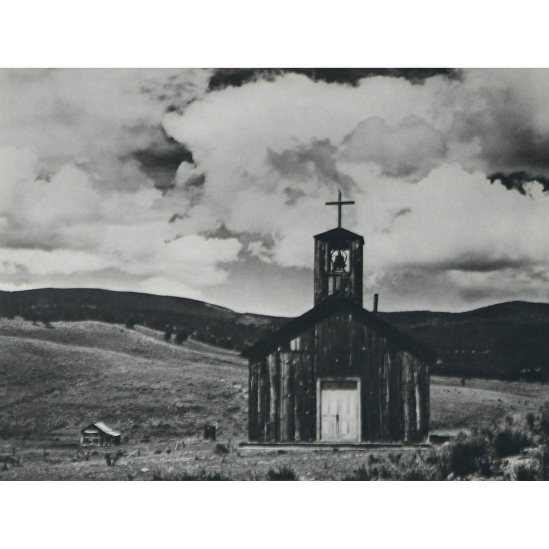 EDWARD WESTON - Church at "E" Town, NM: Artist: EDWARD WESTON Print Title: Church at "E" Town, New Mexico Medium: Collotype Printing Date: 1930's Printed in England Image Size: 5 x 6.5 inches Edward Weston (1886-1958) was a 20th-century Ame