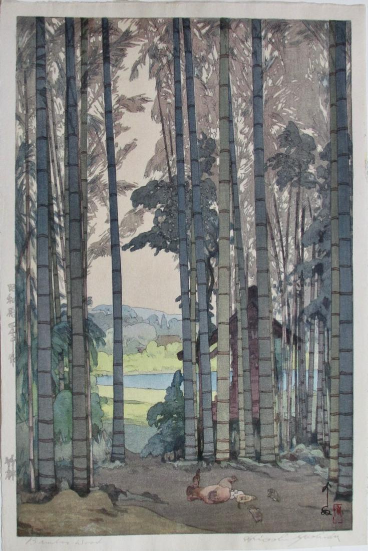 Hiroshi Yoshida: Bamboo Wood: Artist: Hiroshi YOSHIDA (1876-1950) Subject: Bamboo Wood Publisher: Yoshida studio Signature: Hiroshi Yoshida, impressed Date: 1939, this later impression Format: ôban, 26.7 x 40 cm Condition: Fi