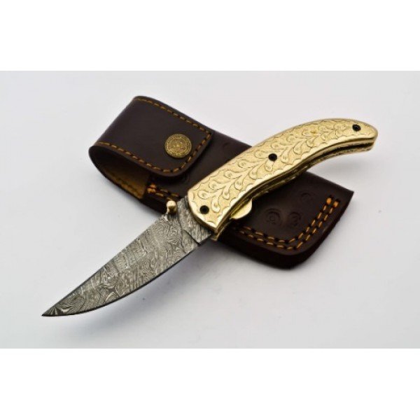 Sharp damascus steel knife folding brass: Knife "Tadeo" The Damascus knife is wear-resistant and effective. It can serve the owner for decades. The metal does not need sharpening and can withstand heavy loads. The product does not lose its or