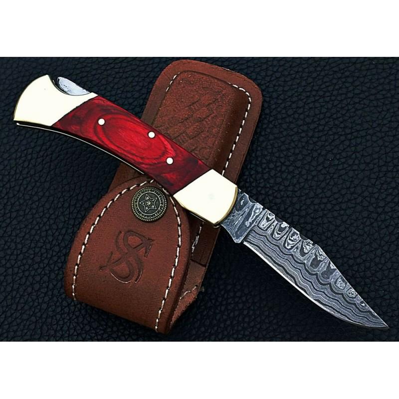 Folding camping damascus steel knife pocket colored (1 of 7)
