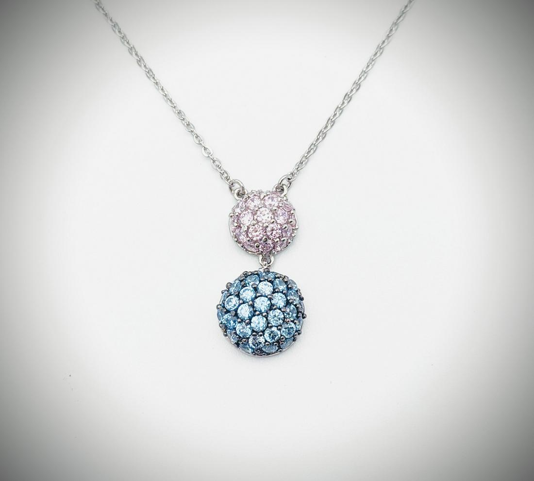 Sterling Silver Necklace & Dangly Drop Pendant w Blue & (1 of 3)