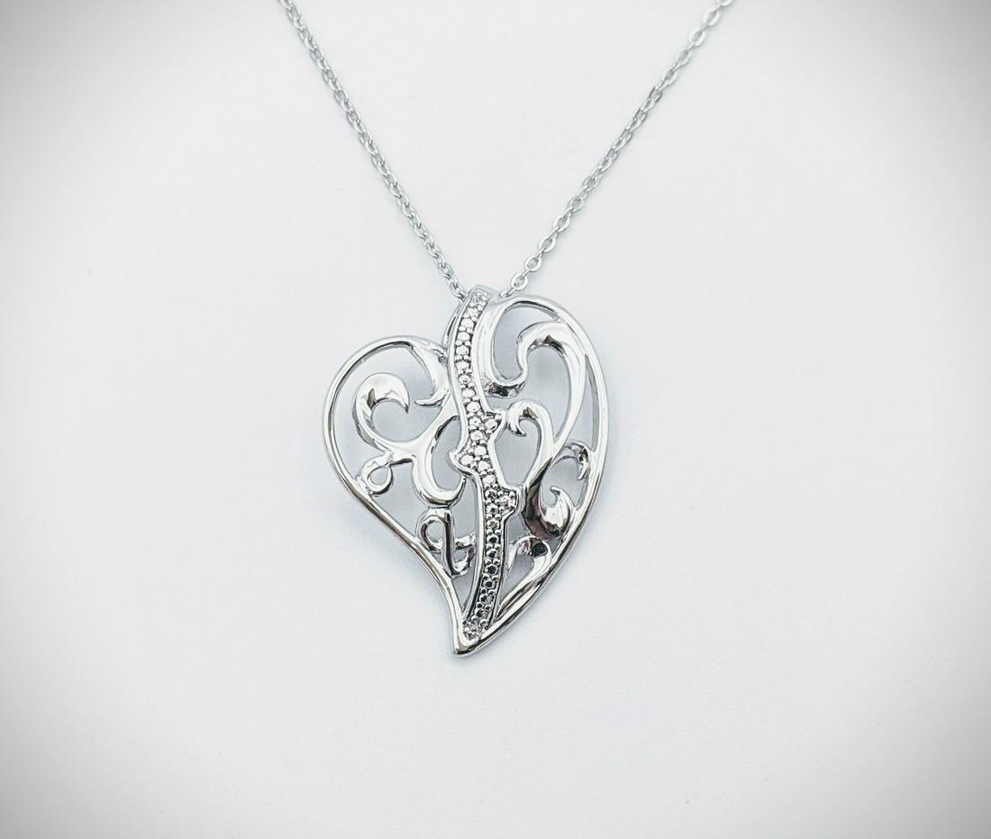 Sterling Silver Necklace w Diamond Heart Pendant (1 of 3)