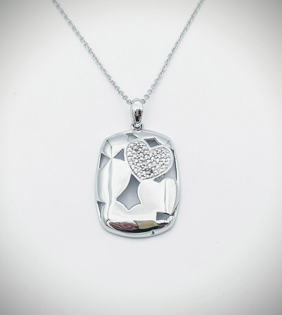 Sterling Silver Necklace w Heart Shaped & Diamond (1 of 3)