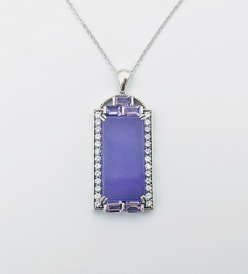 Sterling Silver Necklace w Violet Jade, Amethyst & CZ (1 of 3)
